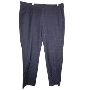 J Crew Mens Thompson Dark Blue Plaid Wool Dress Pants Slim‎ Fit 36x30